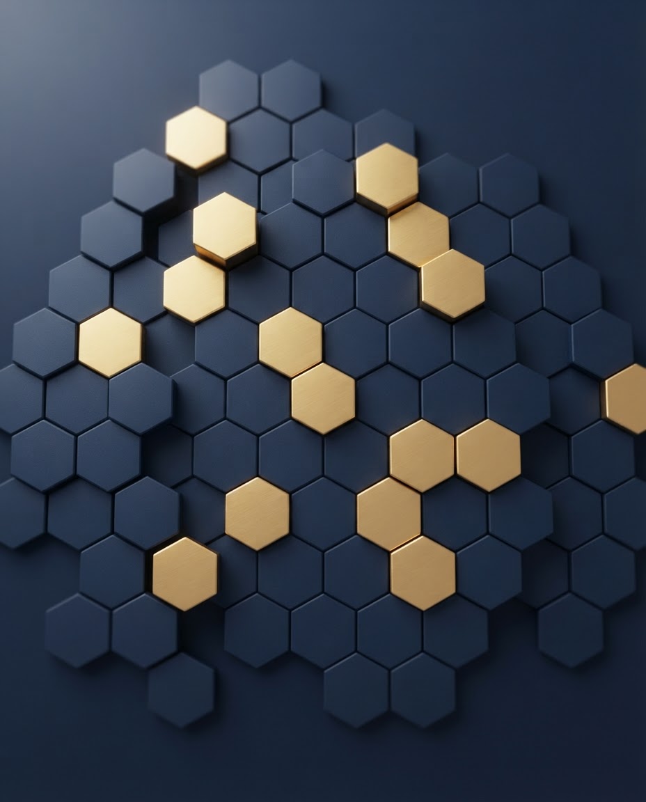Colmeia abstrata em azul-marinho e dourado